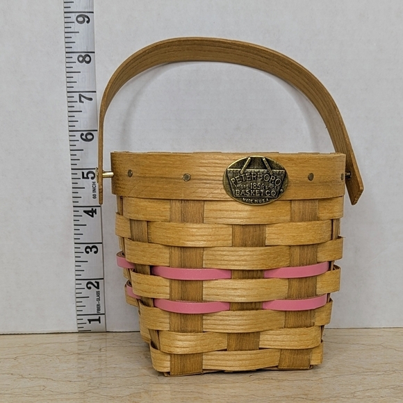 Vintage Peterboro Pretty In Pink  Gingham Liner Woven Small Feminine Basket - Picture 10 of 15